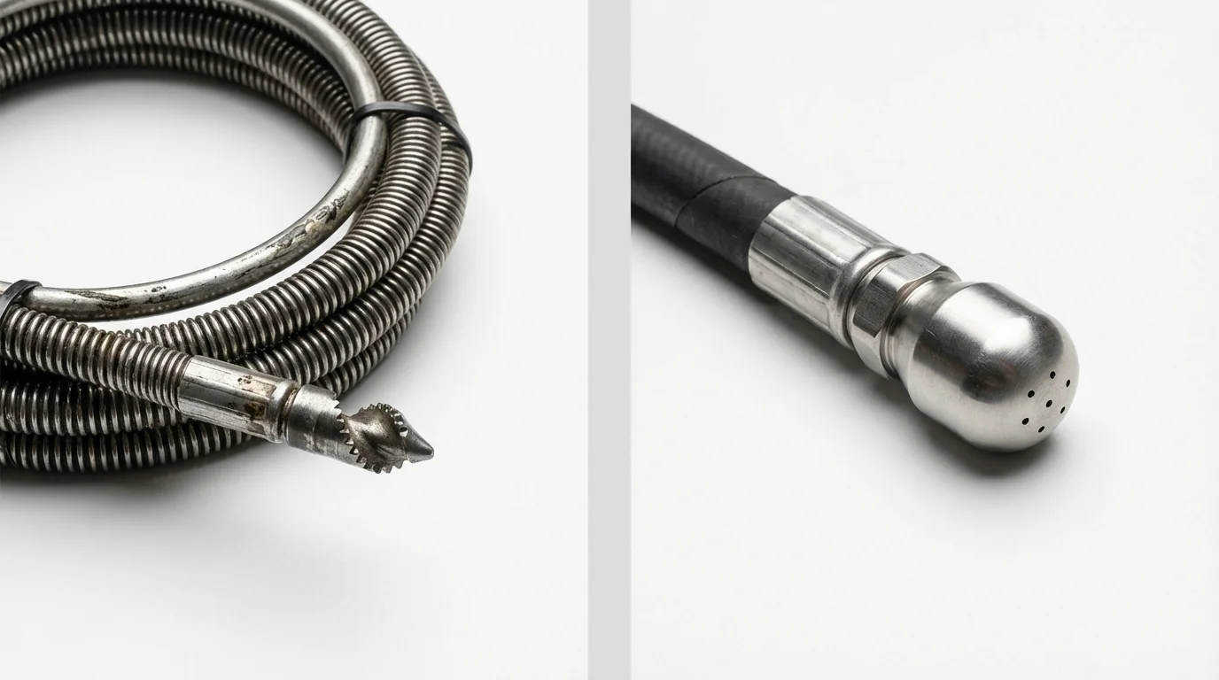 Drain snake cable and hydro jetting nozzle used for drain cleaning in Shorewood, IL