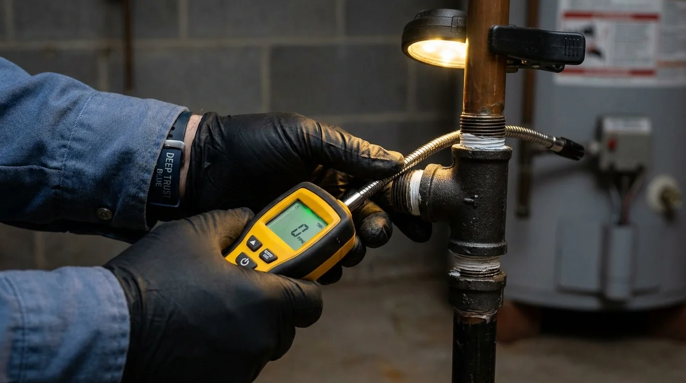 Gas leak detection with electronic sniffer by Johns Plumbing LLC in Shorewood