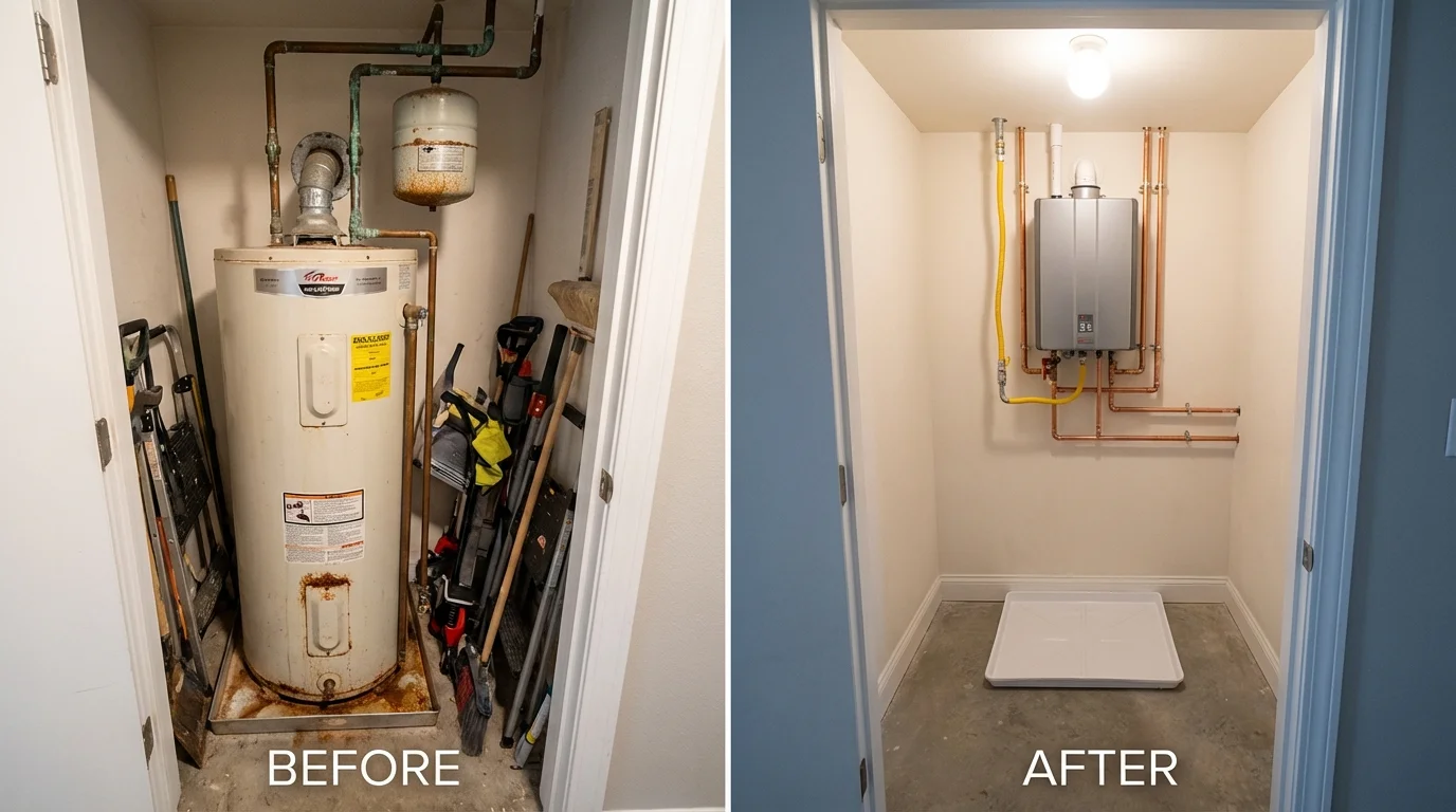 Tank water heater versus wall-mounted tankless unit comparison for Shorewood, IL homeowners
